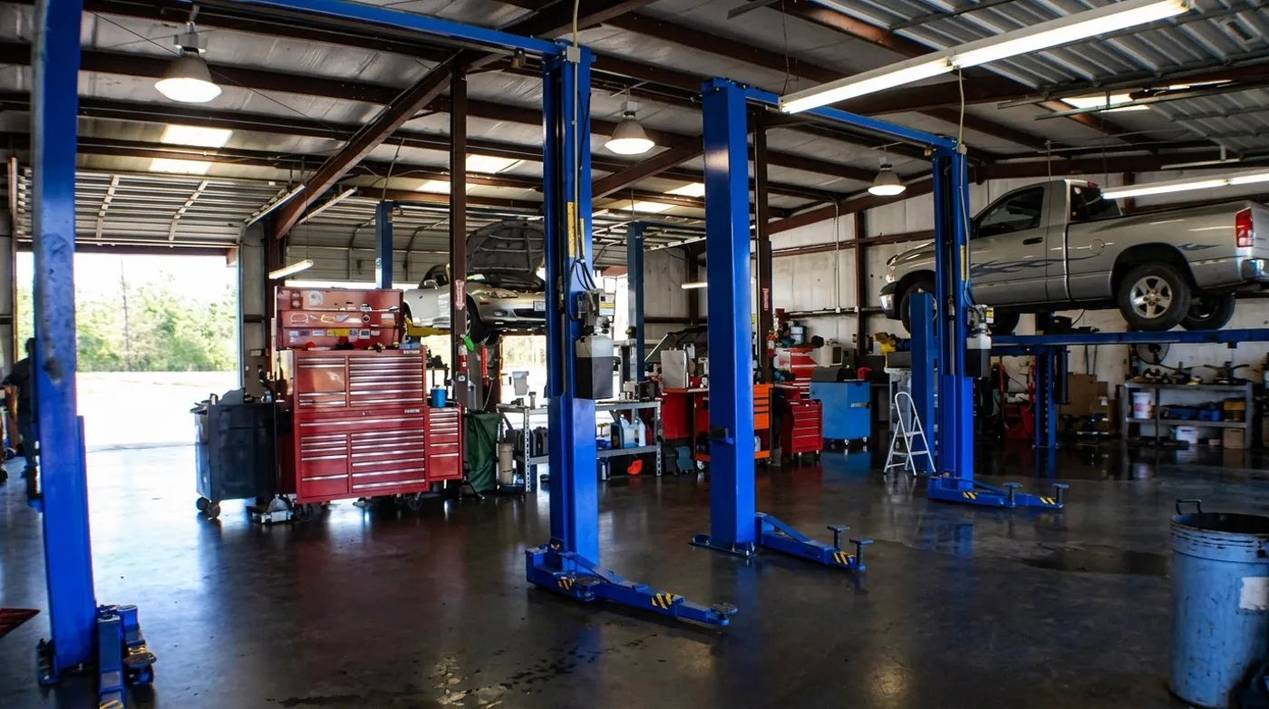 Vehicle lifts inside the Tyler service bay